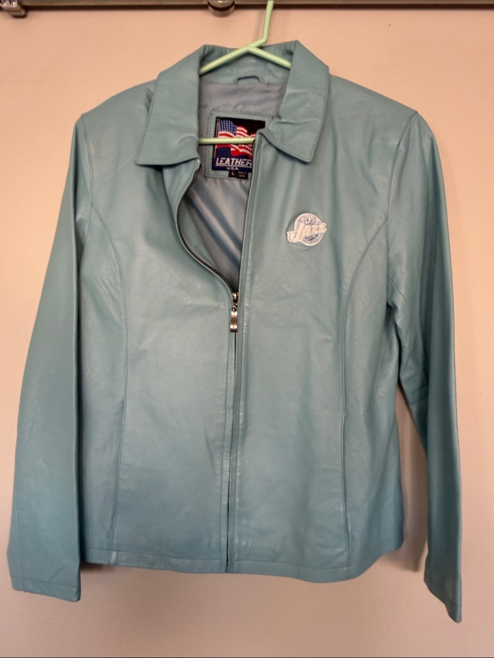 Light Teal Women's Leather Zip Jacket JAZZ